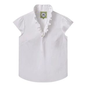 Elizabeth McCay THE ELIZABETH Ruffle Cap Sleeve White Shirt 4 🌿LAST CHANCE